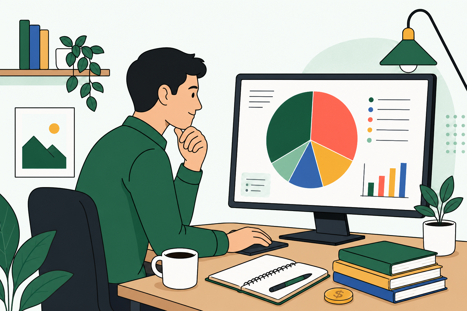 Vector illustration of budgeting with a pie chart