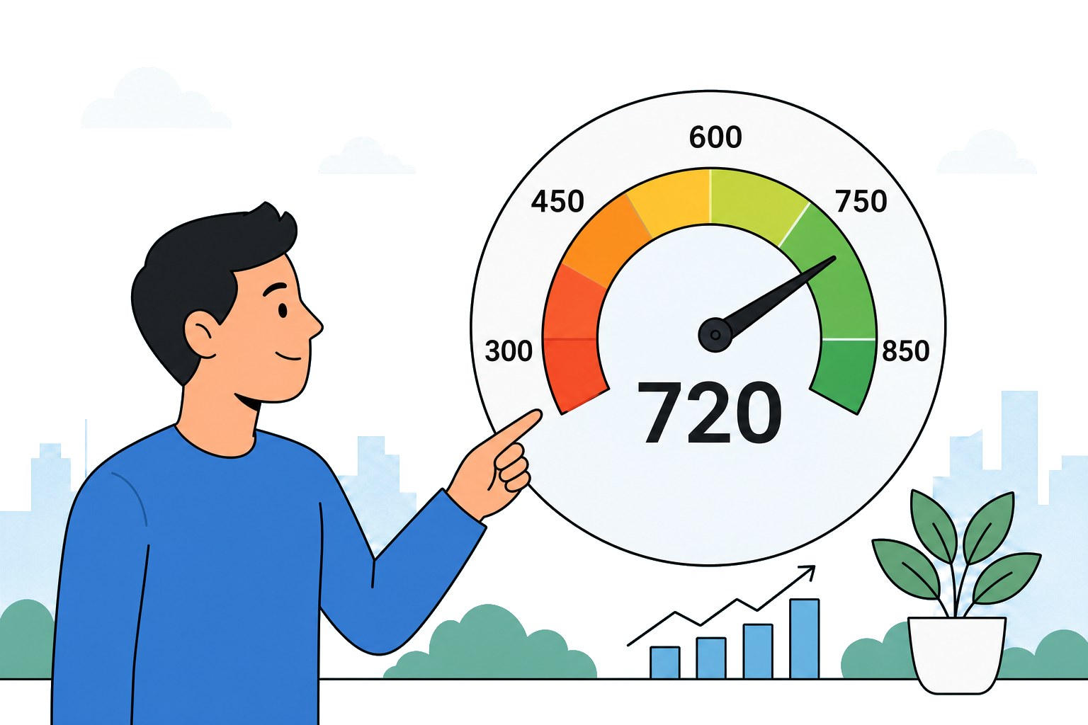 Vector illustration of a credit score gauge