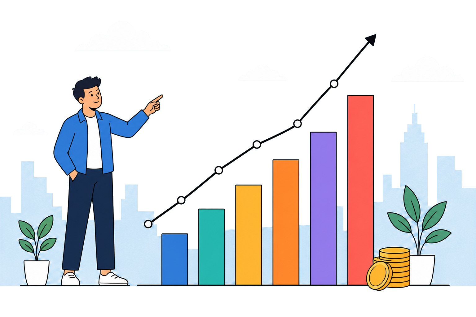 Vector illustration of investment growth charts